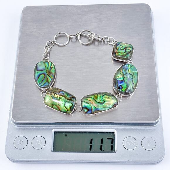 Vintage Luc Sterling Silver 925 Abalone Link Bracelet 7"-8" - Picture 5 of 5